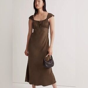 Madewell Square Neck Midi Slip Dress, Olive Green, Size 4